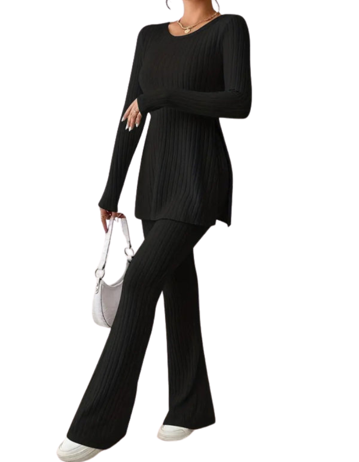SHOPIQAT Women's Casual Slim Side Slit Knitted Two-Piece Set - Premium from shopiqat - Just $11.250! Shop now at shopiqat